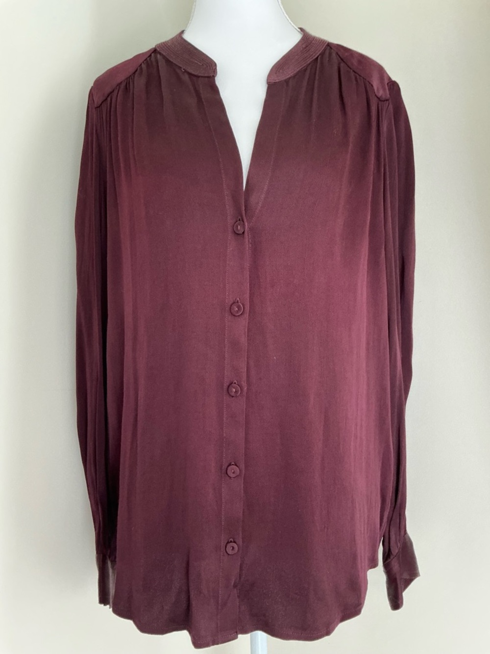 L'AGENCE Burgundy Button-Front Long-Sleeve Blouse